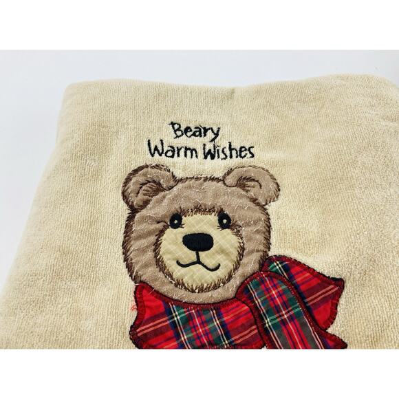 Vintage Christmas Body Towels Set 3 Teddy Bear Tartan Beary Warm Wishes Bathwork - Picture 7 of 15